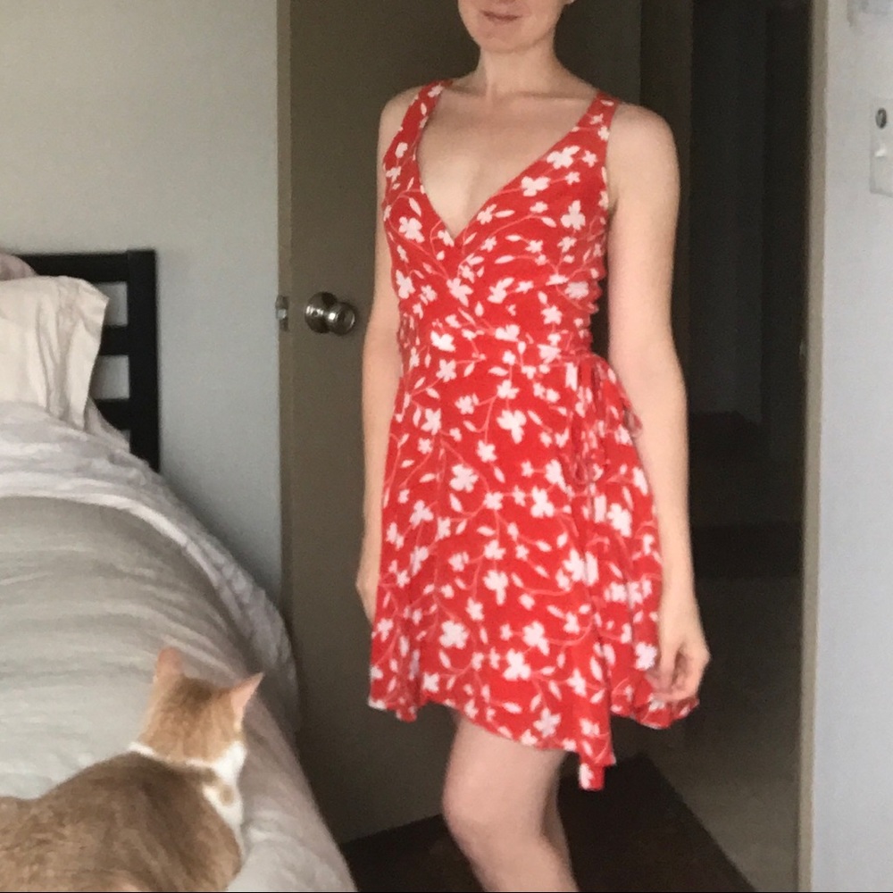 Amour Vert orange flower silk wrap dress